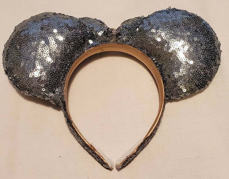 Silver sequin minnie ears mickey ears disney ears headband