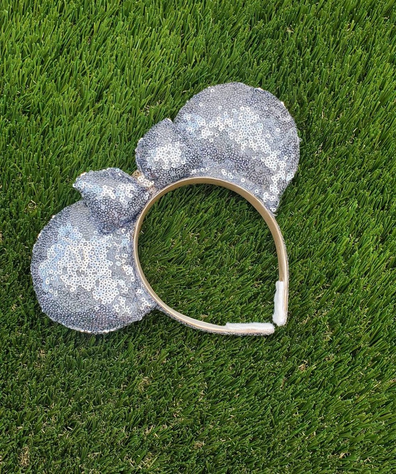 Silver sequin minnie ears mickey ears disney ears headband