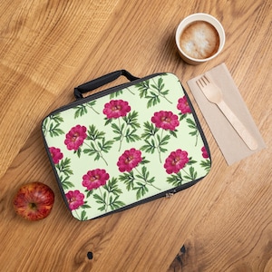 pink Floral Lunch Box, Insulated lunch box, School lunch, Reusable lunch box, women&#39;s lunch, kids lunch, work lunch bag, eco-friendly lunch