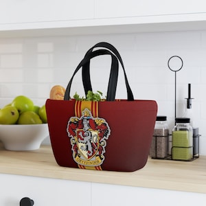 Borsa porta pranzo con stemma di Grifondoro di Harry Potter, borsa porta snack, borsa porta pranzo isolata, borsa porta pranzo riutilizzabile, borsa porta pranzo ecologica, borsa porta pranzo da lavoro