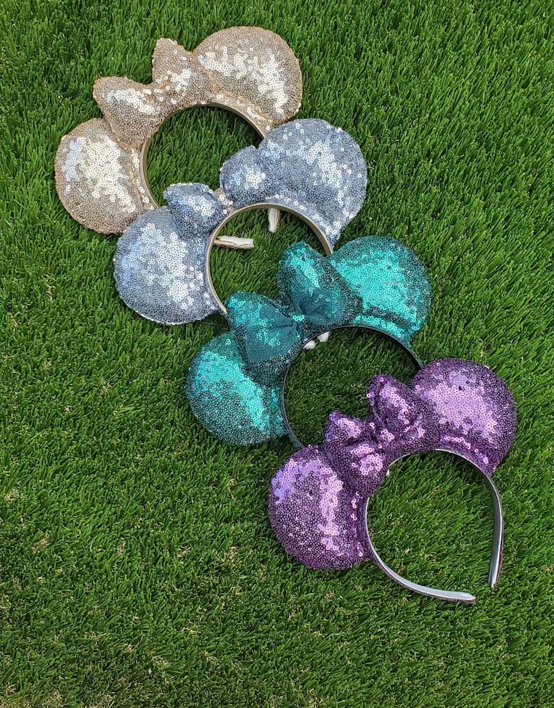 Silver sequin minnie ears mickey ears disney ears headband