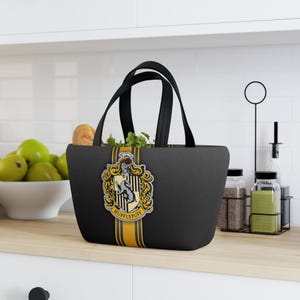 Lunchtas met Huffelpuf-kuif, Hogwarts-lunchtas, Harry Potter-lunchbox, herbruikbare lunchtas, milieuvriendelijke lunchtas, lunchtas op maat