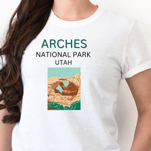 Maglietta Arches National Park, t-shirt, t-shirt grafica, maglietta da campeggio, maglietta da trekking, maglietta da viaggio