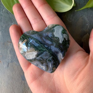 Large Blue Moss Agate Heart with Quartz - Puffy heart