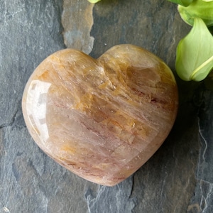 Large Golden Healer and Hematoid Quartz Heart- Harmony and vitality