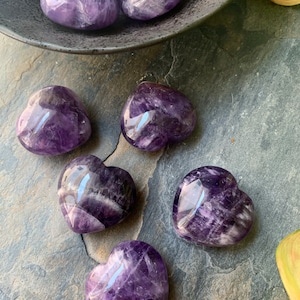 Amethyst Hearts- Pocket Stones, Good color!