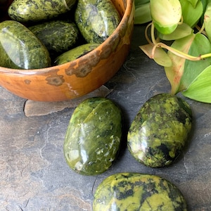 Serpentine with Pyrite Palmstones, Infinite Stone- Beautiful color!