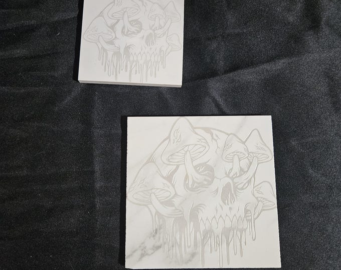 Tile Coaster Counter Furniture Protector Engraved Black and White