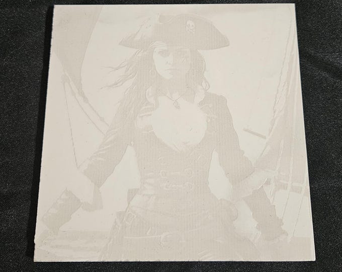 Tile Coaster Counter Furniture Protector Engraved Black and White