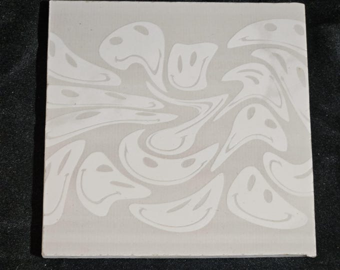 Tile Coaster Counter Furniture Protector Engraved Black and White
