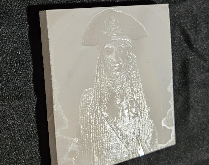Tile Coaster Counter Furniture Protector Engraved Black and White
