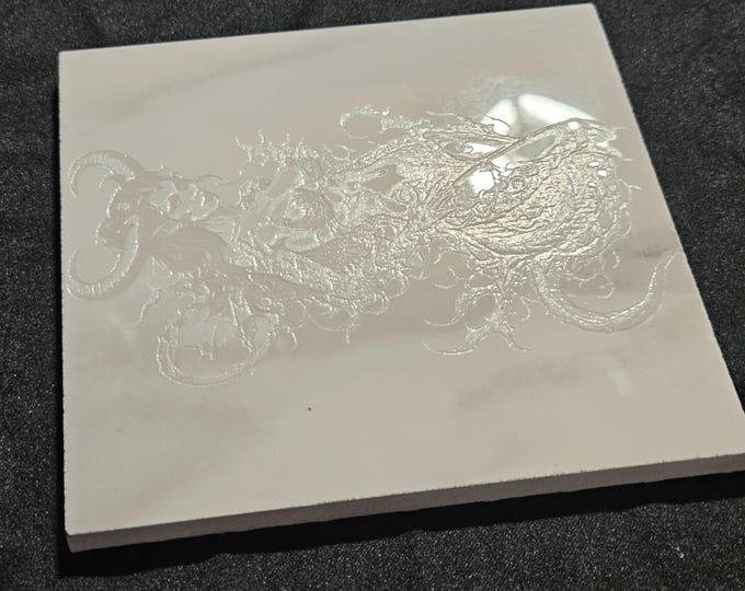 Tile Coaster Counter Furniture Protector Engraved Black and White