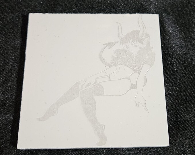 Tile Coaster Counter Furniture Protector Engraved Black and White