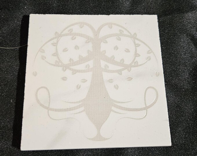 Tile Coaster Counter Furniture Protector Engraved Black and White