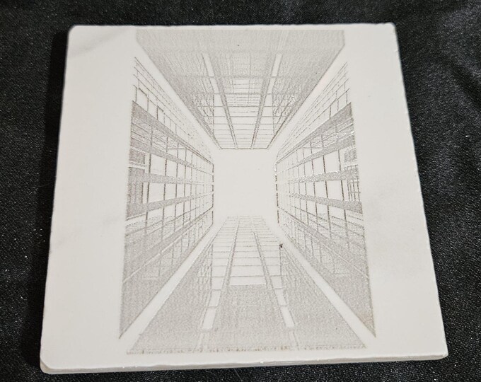 Tile Coaster Counter Furniture Protector Engraved Black and White