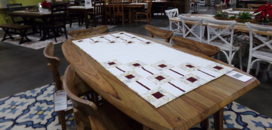 White Table Topper Quilted Winter Table Topper, Winter White Table Topper With a Hint of ...