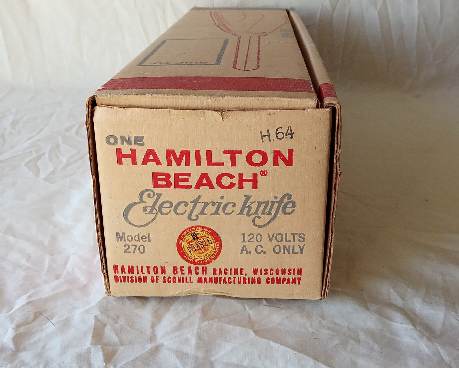 Hamilton Beach Electric Knife Model 270, Division of Scovill Mfg., Top on off Button, 2 Blades