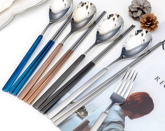 Korean Stainless Steel Chopsticks /& Matching Spoon w// Rose Design w//Free Handmad