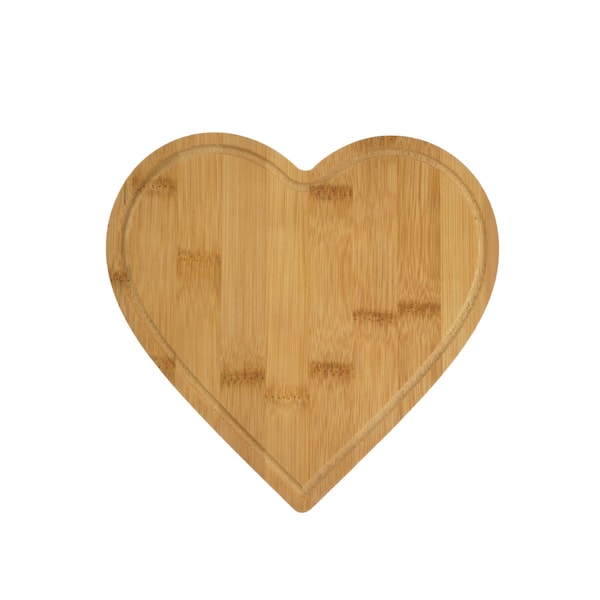 Set of 12, 8" Bulk Wholesale Petit Heart Shape Plain Bamboo Serving, Cutting Boards for Customized Engraving Gifts