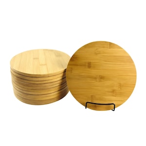 Set of 12, Bulk 9&quot; Round Bamboo Serving Trays – Wood Cutting Boards, Placemats, Charcuterie Platters for Personalized Engraving, DIY Gifts