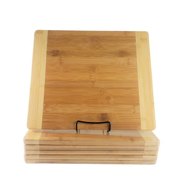 Set of 6, 13.5x11.5 Two Tone Bulk Plain Bamboo Cutting Boards for