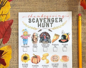 Printable Thanksgiving Schnitzeljagd für Kinder I Spy Game Sheet Alternative zu Thanksgiving Day Feast Truthahn Dinner, Aquarell Herbst Dekor