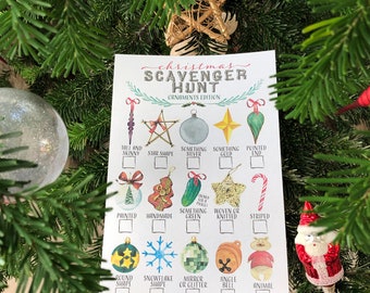 Druckbare Weihnachtsverzierung Schnitzeljagd für Kinder Aquarell Weihnachtsbaum Spielblatt, Feiertagsschatz Ich spioniere Winterquarantäne aus