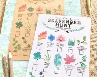 Printable leaf identification nature scavenger hunt for kids Trail hiking camping nature walk woodland theme birthday party game sheet color