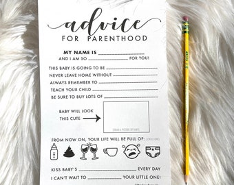 Printable Shower Advice für Eltern, die modern Schwarz-Weiß-Baby-Dusche-Spielblatt herunterladen, Elternschaft füllen den leeren Eisbrecher aus