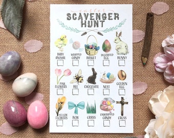 Druckbare Oster-Schnitzeljagd für Kinder-Aquarell-Design-Vollfarbe für drinnen oder draußen Natur-Aktivität-Wald-Thema-Party-Spielblatt