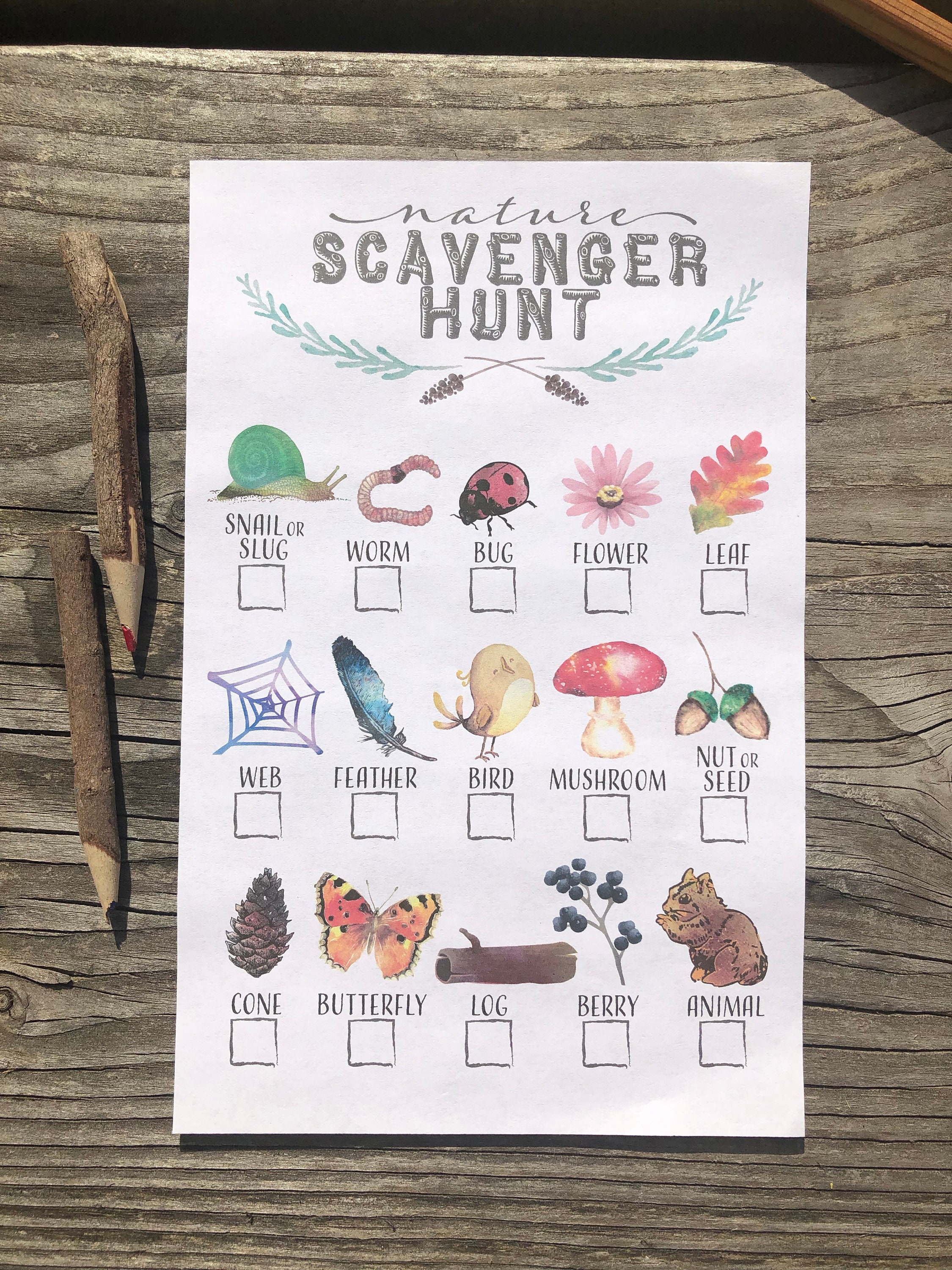Printable Nature Scavenger Hunt for Kids Watercolor Full Color - Etsy UK