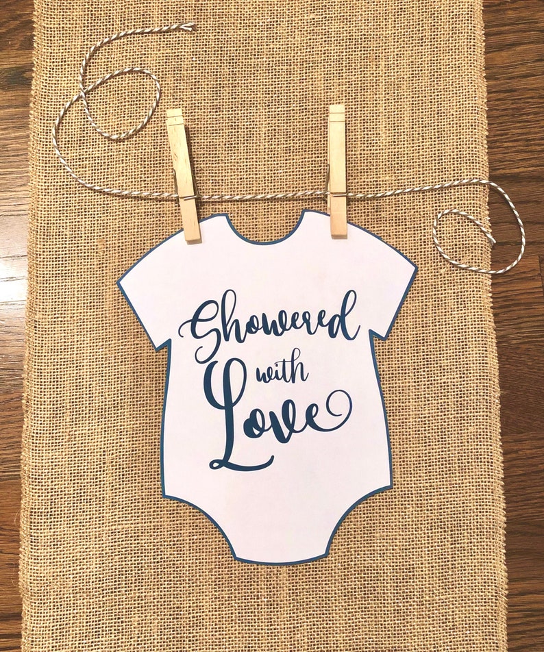 message to baby Guest Book Alternative for Signatures advice for mom Navy Showered with Love Onesie Printable for Baby Shower Decorations