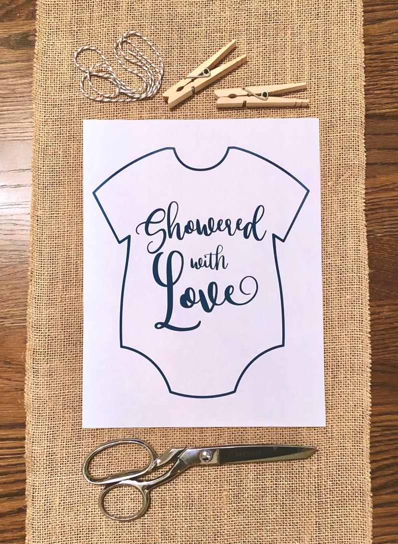 message to baby Guest Book Alternative for Signatures advice for mom Navy Showered with Love Onesie Printable for Baby Shower Decorations