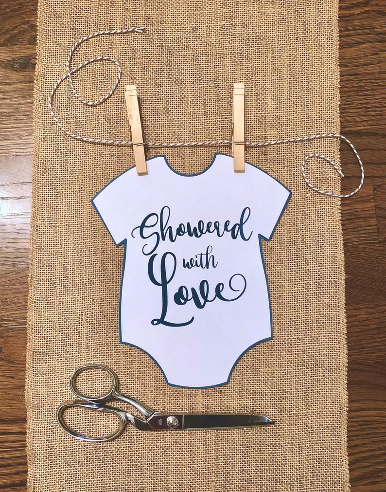 message to baby Guest Book Alternative for Signatures advice for mom Navy Showered with Love Onesie Printable for Baby Shower Decorations