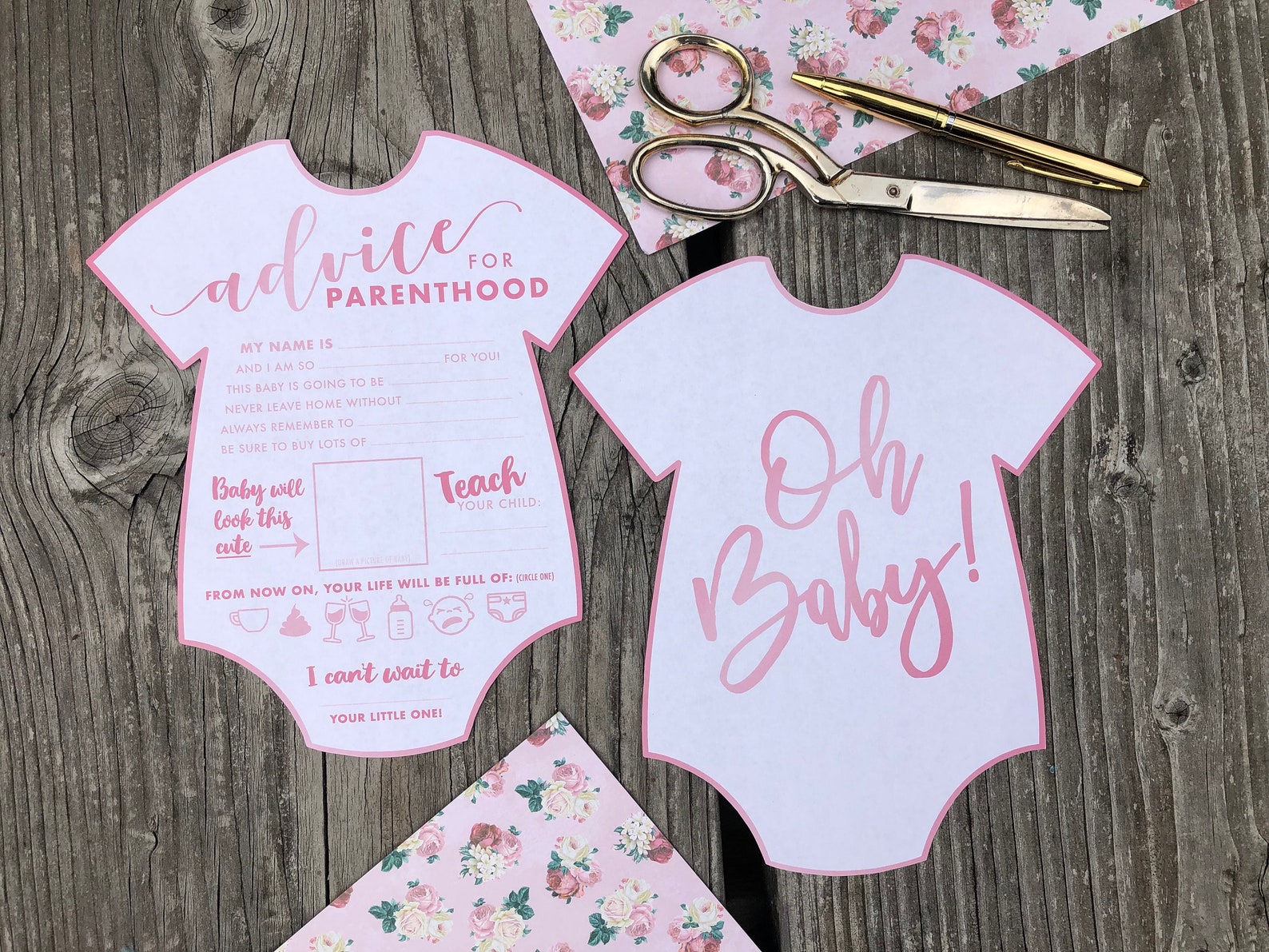 Pink Oh Baby Onesie Shape Advice for Parenthood Printable Etsy