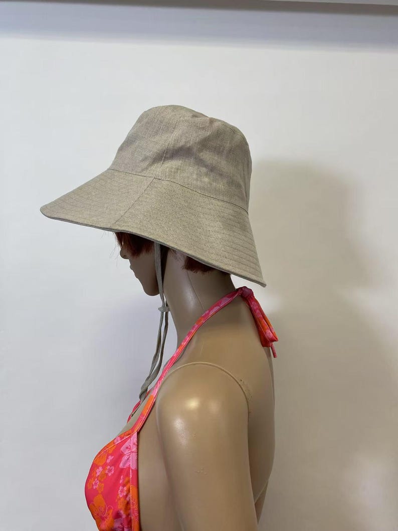 natural linen wide brim side view