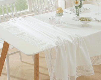 Tovaglia in cotone lavato stile romantico francese, color bianco sporco