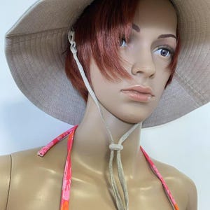natural linen wide brim hat with adjustable tie
