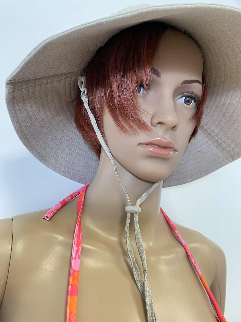 natural linen wide brim hat with adjustable tie