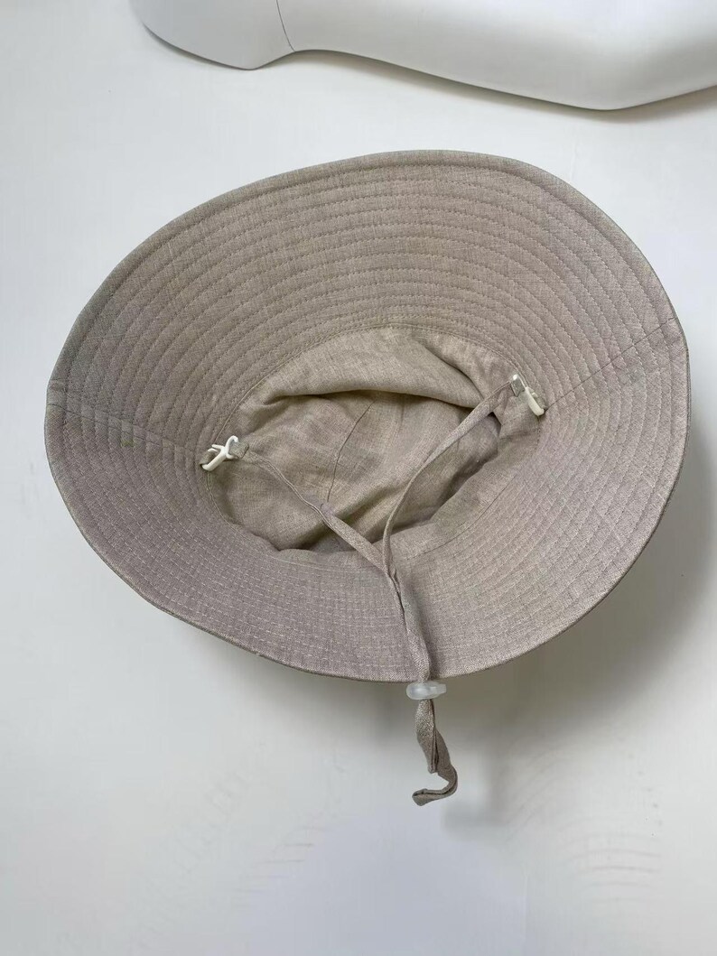natural linen wide brim hat inside view