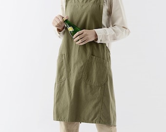 Delantal cruzado de algodón cepillado, estilo minimalista suave