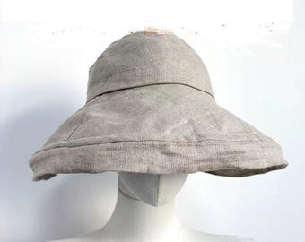 100% Linen Wide Brim Sun Hat with Adjustable Strap – Natural Oatmeal