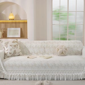Vintage French Style Lace Sofa Cover with Ruffle Border