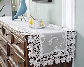 Runner da tavolo in pizzo vintage / sciarpa da comò