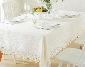 Rectangle Jacquard Tablecloth with Lace Edge Holiday Cocktail Party Table wear Big Size Tablecloth