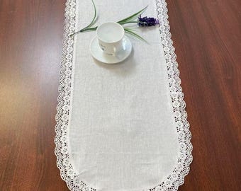 Ovaler weißer Leinen Deckchen Dresser Schal Tischläufer Home Decor