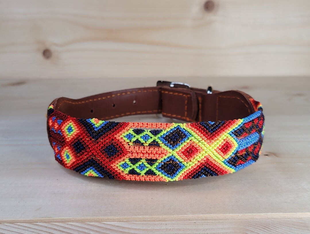 Small Dog Collar Mexican Dog Collar Fiesta Collar Woven Nylon Leather