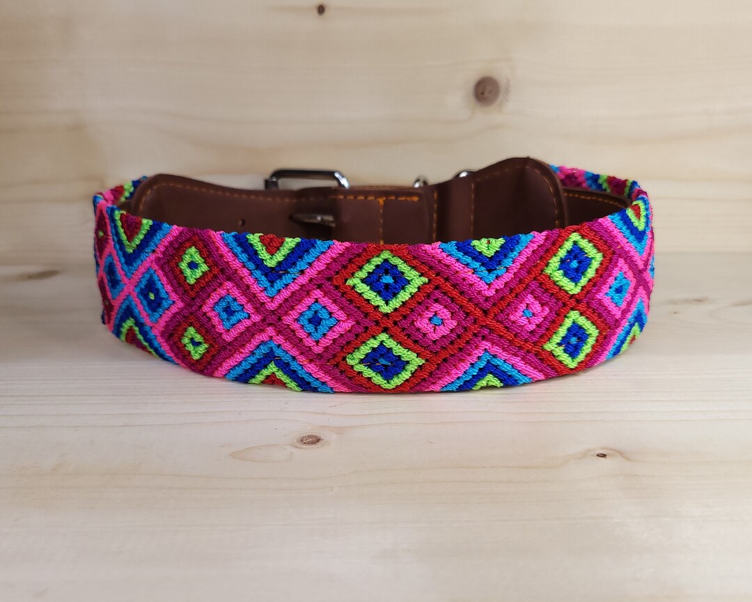XL Dog Collar Mexican Dog Collar Fiesta Collar Woven Nylon Leather Dog