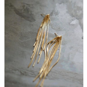 Gold Long Tassel Earrings, Gold Fringe Earrings, Clip On Macrame Earrings, Elegant Boho Earrings, Bridal and Bridesmaid Earrings for Wedding