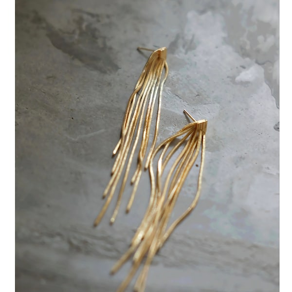 Gold Long Tassel Earrings, Gold Fringe Earrings, Clip On Macrame Earrings, Elegant Boho Earrings, Bridal and Bridesmaid Earrings for Wedding